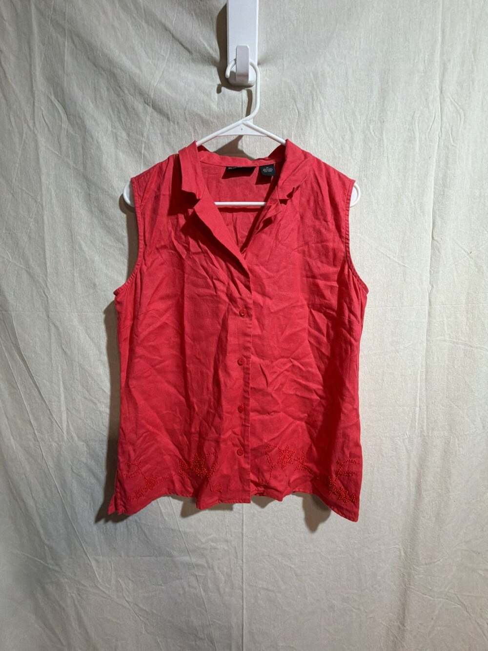 Style & Co. Women's Sleeveless 100% Linen Button-Down Shirt with Floral Beading